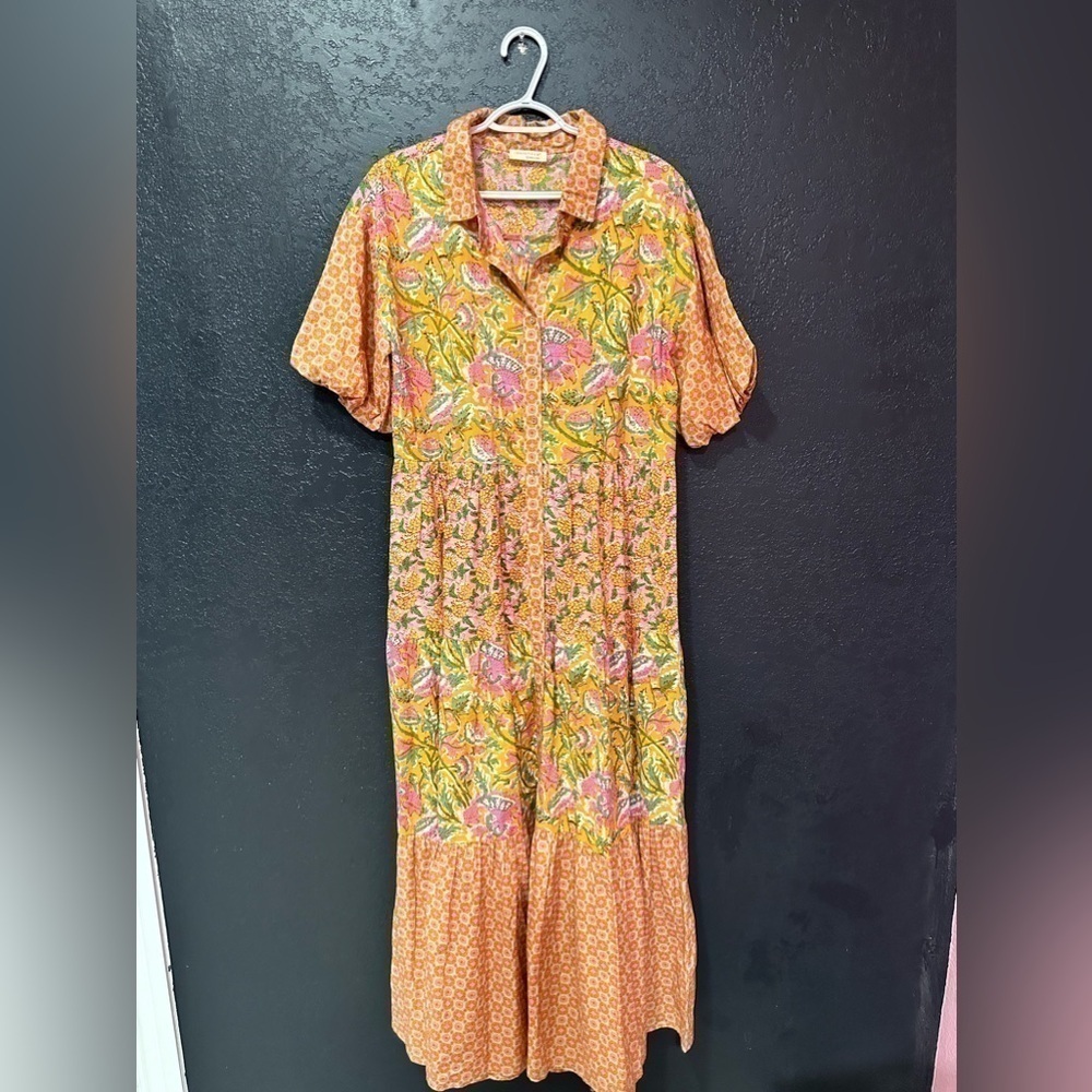 LOVESTITCH Floral Maxi Puff Sleeve Dress 100% Size L